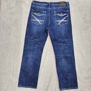 TK Axel Jeans Mens 38x32 Blue Straight Leg Denim Embroidered Flap Pockets